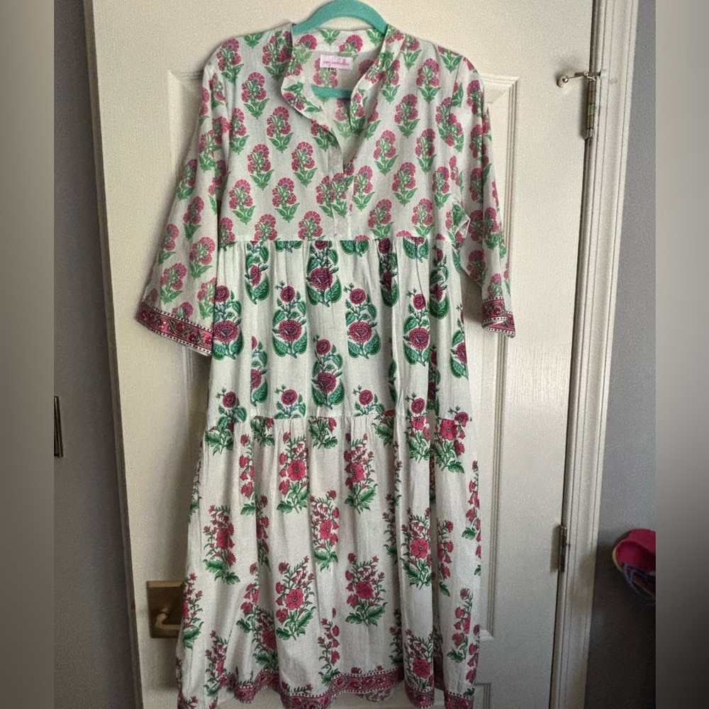 Mary Marshmallow Tiered Dress with Contrasting Trim